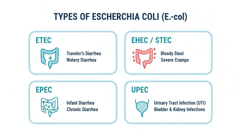 Types of E. coli bacteria and related infections